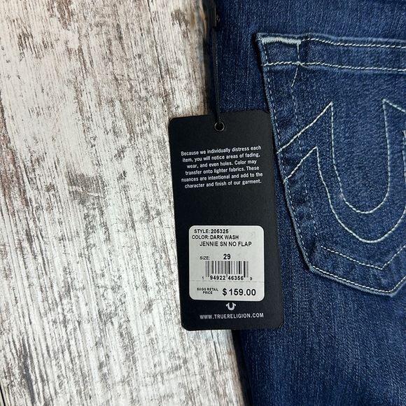 True Religion Jennie Curvy Mid Rise Super Skinny SN NO Flap Dark Wash Jean Sz 29 - Picture 8 of 14